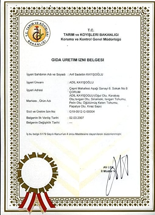 Gıda Üretim Belgesi Gıda Üretim Belgesi