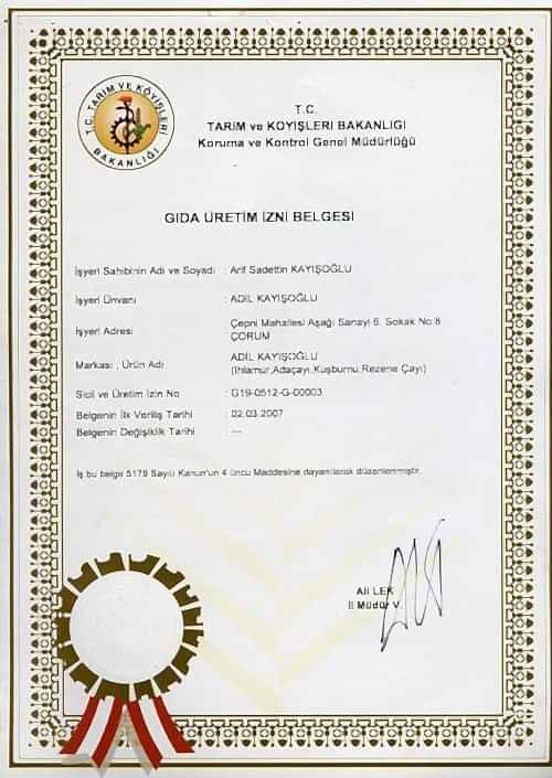 Gıda Üretim Belgesi Gıda Üretim Belgesi