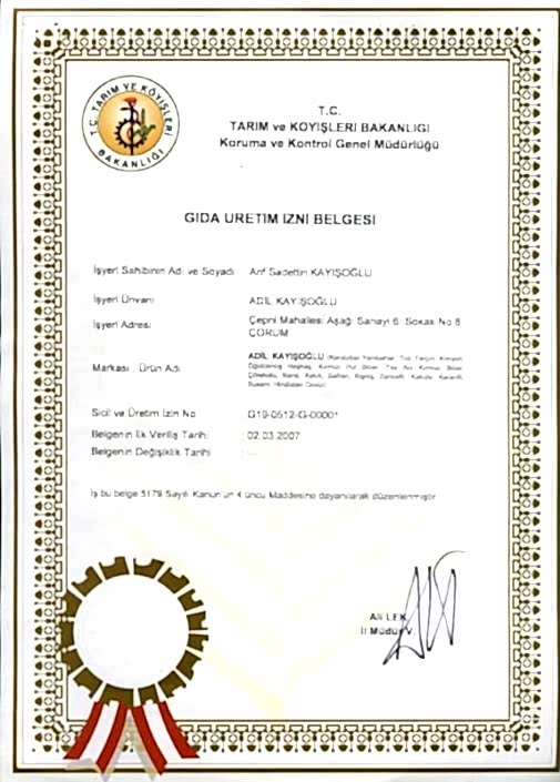Gıda Üretim Belgesi Gıda Üretim Belgesi