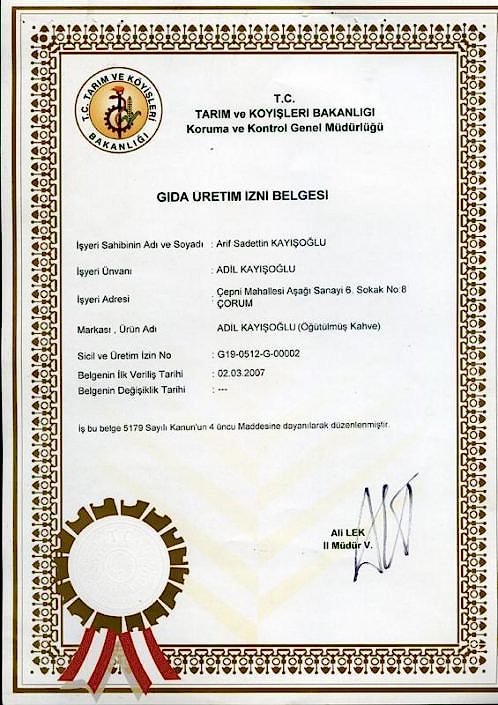 Gıda Üretim Belgesi Gıda Üretim Belgesi